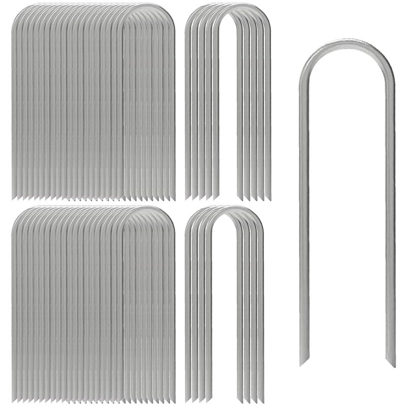 AAGUT 12 Inch Garden Stakes 50 PCS Fence Ground Stake Heavy Duty Yard Landscape Staples Galvanized Tent Spikes 11 Ga Lawn Pins for Dog Fencing, Drip Irrigation Hose, Weed Barrier Fabric, Chicken Wire - Image 1